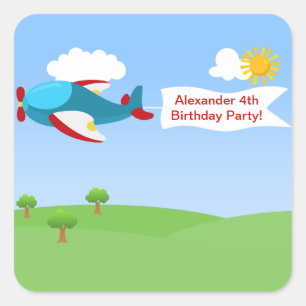 Aeroplane Banner Boy Birthday Party Stickers