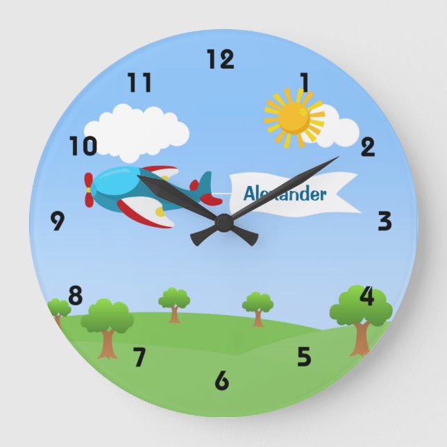 Aeroplane Banner Boy Wall Clocks (Front)