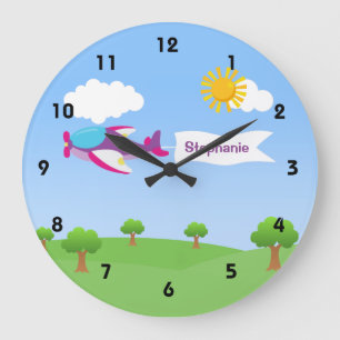Aeroplane Banner Girl Wall Clocks