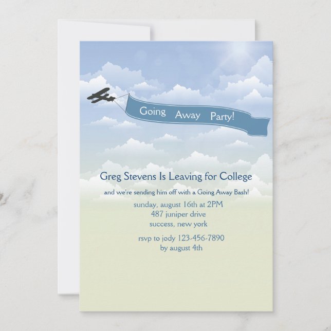 Aeroplane Banner Going Away Invitation (Front)