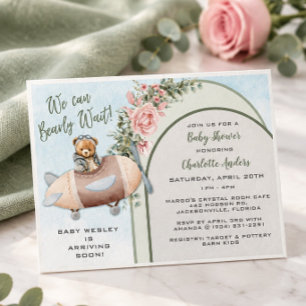 Aeroplane Bear Pilot Baby Shower Invitation