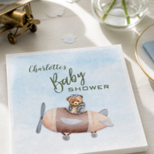 Aeroplane Bear Pilot Baby Shower Paper Napkin