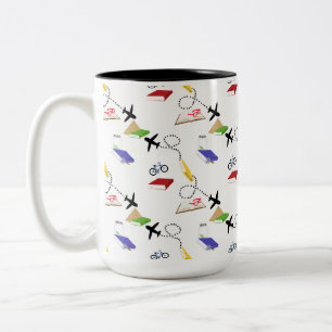 Aeroplane Bicycle Books Red Yellow Blue Travel Two-Tone Coffee Mug