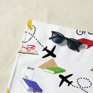 Aeroplane Bicycle Books Travel Adventure Beach Towel