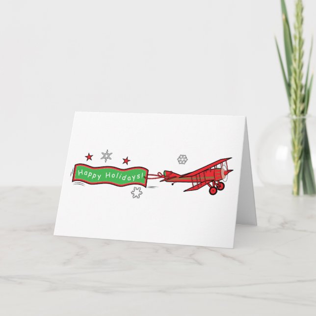 Aeroplane Biplane Happy Holidays Christmas Holiday Card (Front)