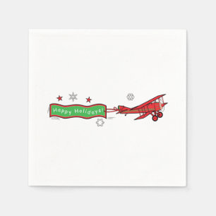 Aeroplane Biplane Happy Holidays Christmas Napkin