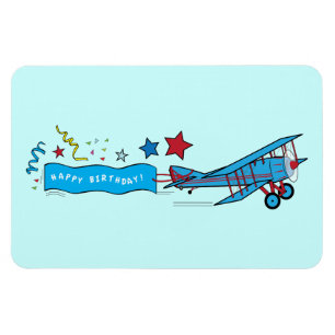 Aeroplane: Biplane with Happy Birthday Streamer Magnet