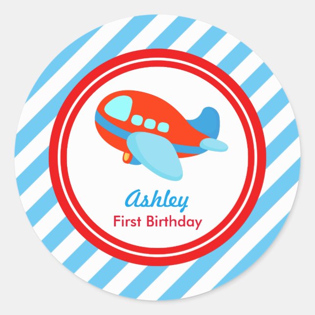 Aeroplane Birthday Baby Shower Classic Round Sticker (Front)