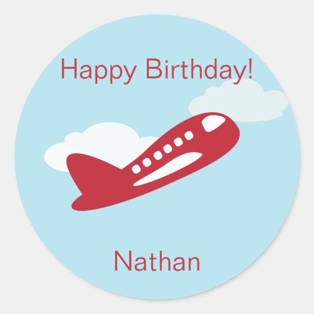 Aeroplane Birthday Cupcake Toppers/Stickers Classic Round Sticker (Front)