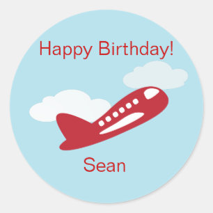 Aeroplane Birthday Cupcake Toppers/Stickers Classic Round Sticker
