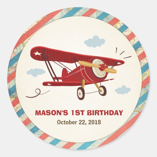 Aeroplane Birthday favour tag Sticker Adventure (Front)