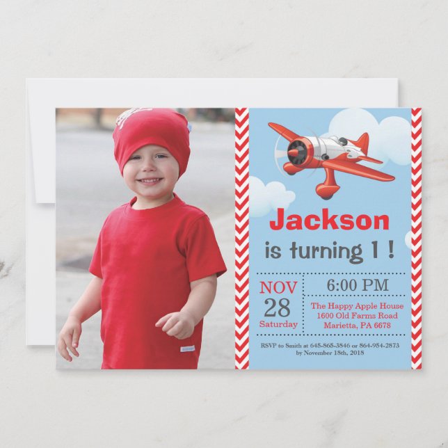 Aeroplane Birthday Invitation. Boy Birthday Party Invitation (Front)