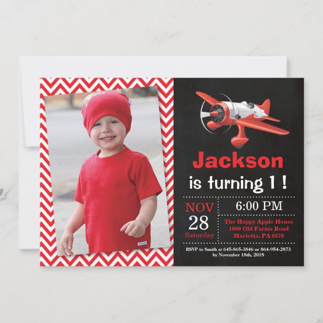 Aeroplane Birthday Invitation. Boy Birthday Party Invitation (Front)