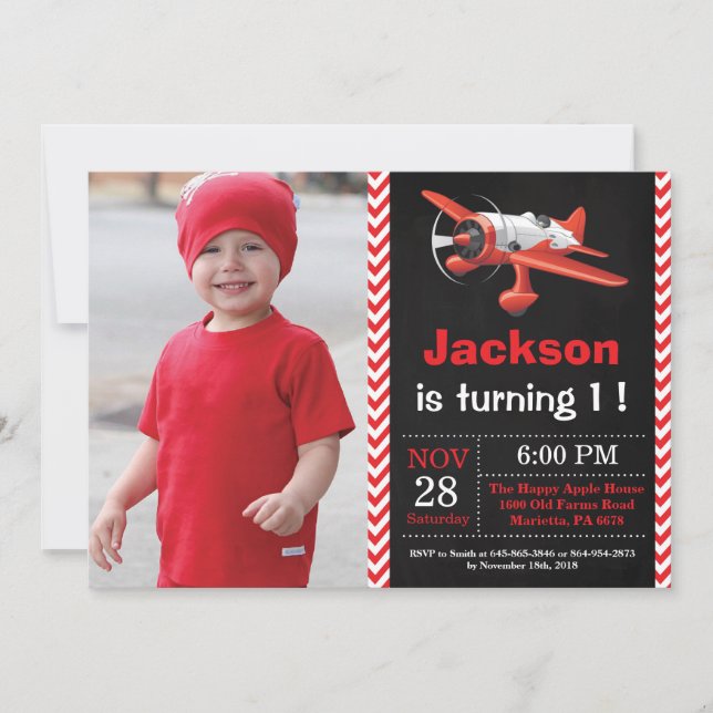 Aeroplane Birthday Invitation. Boy Birthday Party Invitation (Front)