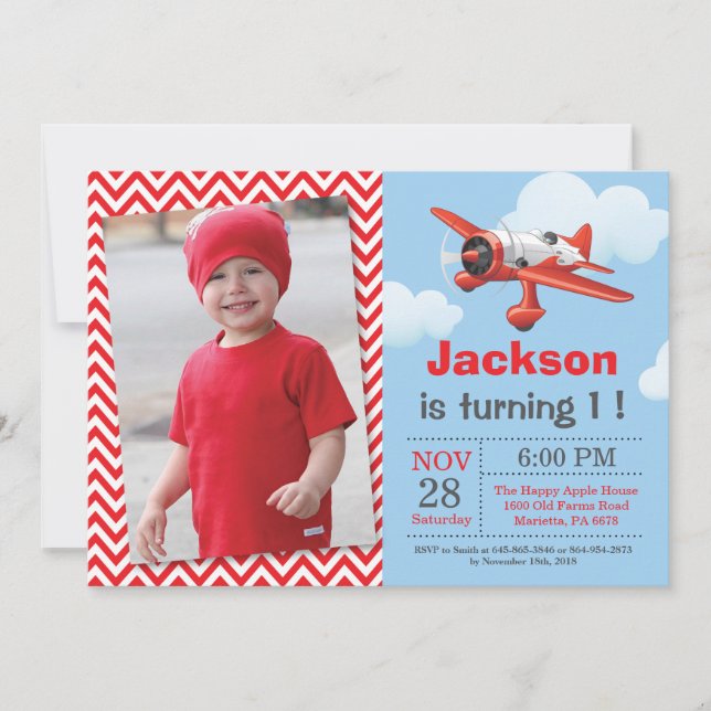 Aeroplane Birthday Invitation. Boy Birthday Party Invitation (Front)