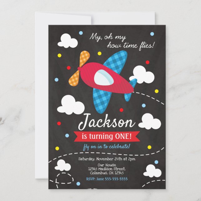 Aeroplane Birthday Invitation Boy / Time Flies (Front)