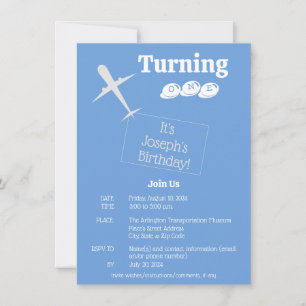 Aeroplane Birthday Invitation Card on Pastel Blue