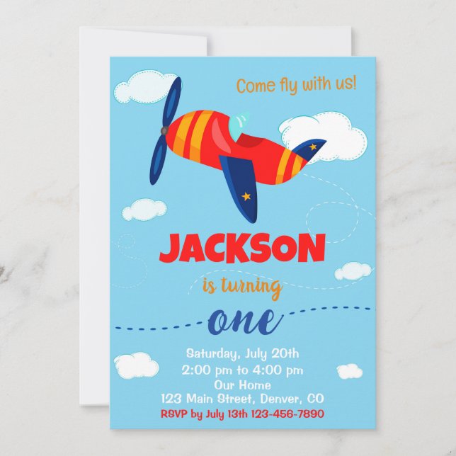 Aeroplane birthday invitation Pilot party invite (Front)