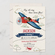 Aeroplane Birthday Invitation Vintage Time Flies