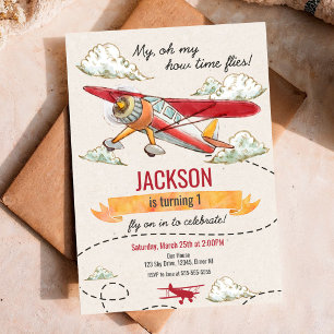 Aeroplane Birthday Invitation Vintage Time Flies