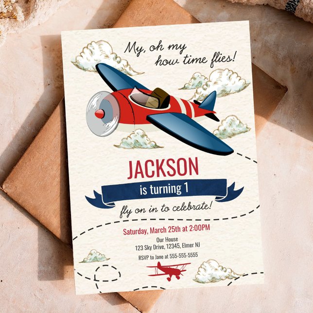 Aeroplane Birthday Invitation Vintage Time Flies (Creator Uploaded)