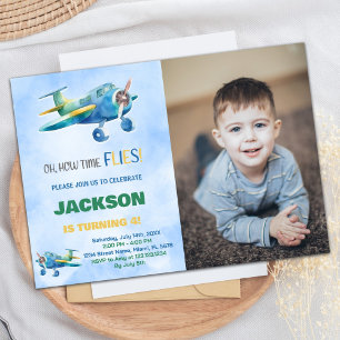 Aeroplane Birthday Invitations Blue Green w photo