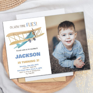 Aeroplane Birthday Invitations Blue Green w photo