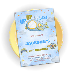 Aeroplane Birthday Invitations Blue Orange