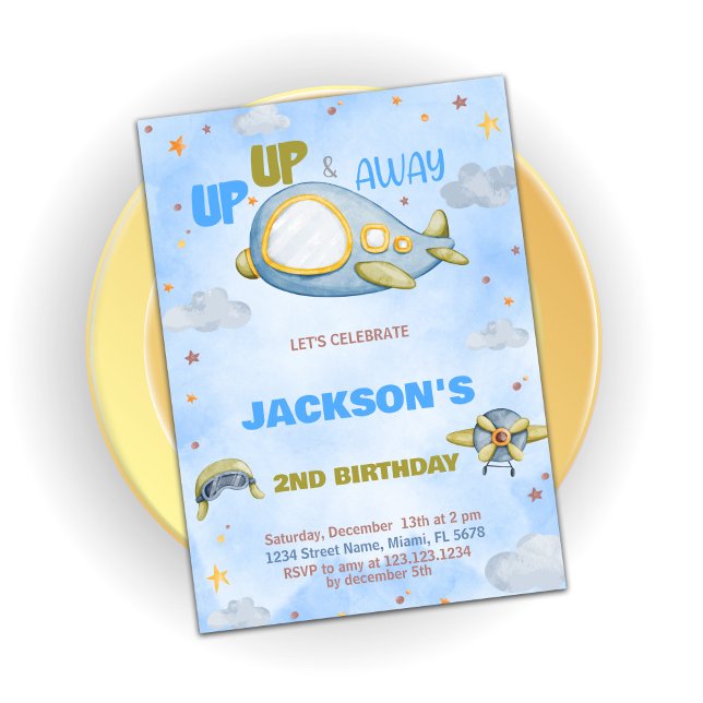 Aeroplane Birthday Invitations Blue Orange (Airplane Birthday Invitations Blue Orange)
