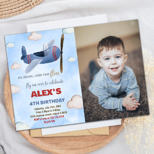 Aeroplane Birthday Invitations Blue Red With photo