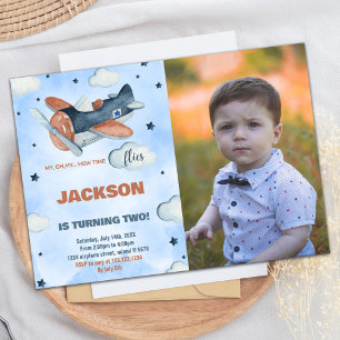 Aeroplane Birthday Invitations Blue With Photo