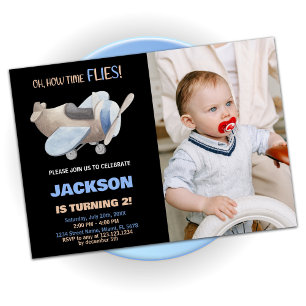 Aeroplane Birthday Invitations Brown Black w photo