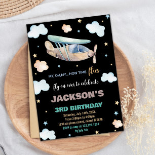 Aeroplane Birthday Invitations Brown Green Black