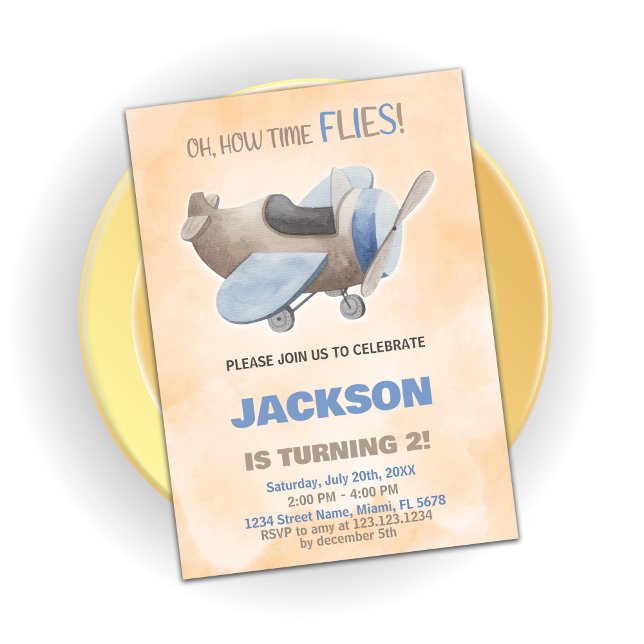 Aeroplane Birthday Invitations Brown Grey (Airplane Birthday Invitations Brown Gray)