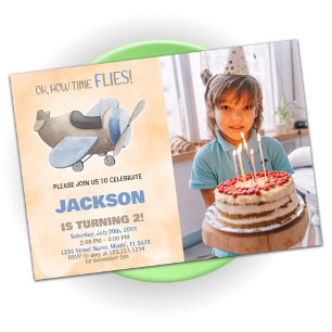 Aeroplane Birthday Invitations Brown Grey w photo