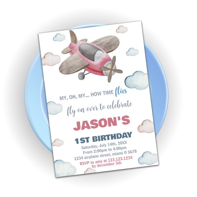 Aeroplane Birthday Invitations Brown Red (Airplane Birthday Invitations Brown Red)