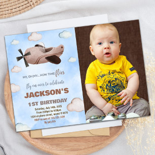 Aeroplane Birthday Invitations Brown with photo
