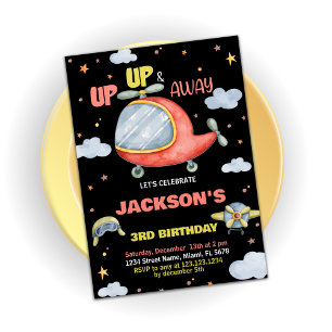 Aeroplane Birthday Invitations Green Red Black