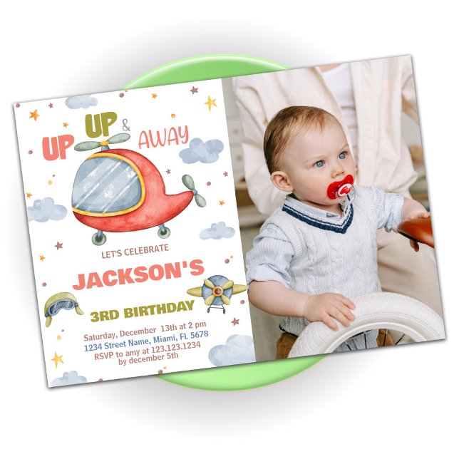 Aeroplane Birthday Invitations Green with photo (Airplane Birthday Invitations Green with photo)