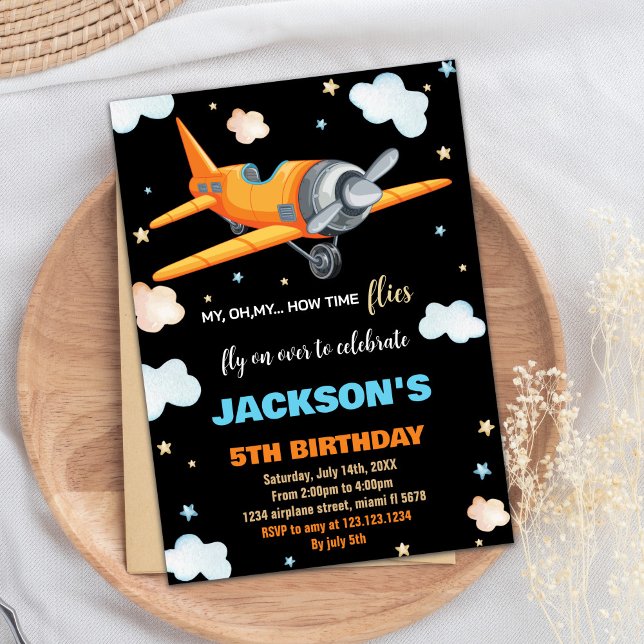 Aeroplane Birthday Invitations Orange Black BK (Airplane Birthday Invitations Orange Black BK)