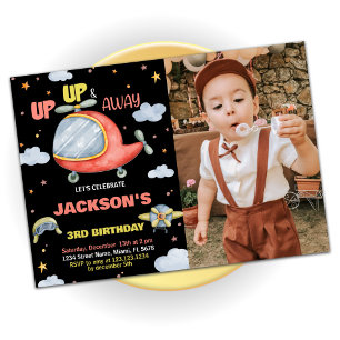 Aeroplane Birthday Invitations Red Black with Phot