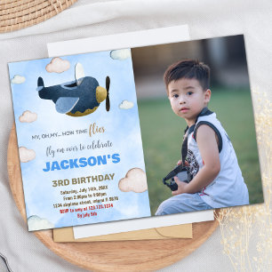 Aeroplane Birthday Invitations with photo