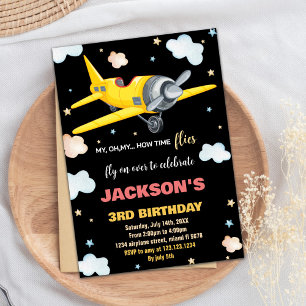 Aeroplane Birthday Invitations Yellow Black BK