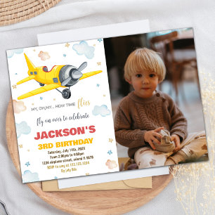 Aeroplane Birthday Invitations Yellow With Photo