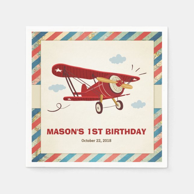 Aeroplane Birthday Napkins Adventure Travel Plane (Front)