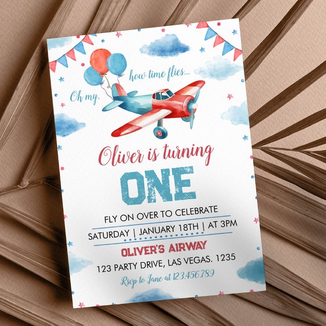 Aeroplane Birthday Oh My Time Flies Invitation (Creator Uploaded)