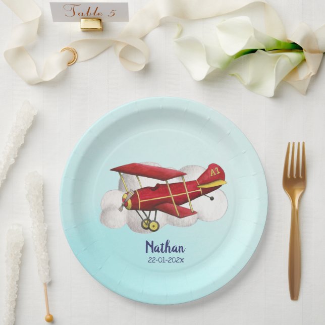 Aeroplane Birthday Paper Plate, Fly on over Plate (Wedding)