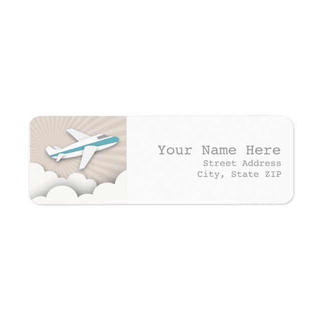 Aeroplane Birthday Party Address Label - Blue (Front)