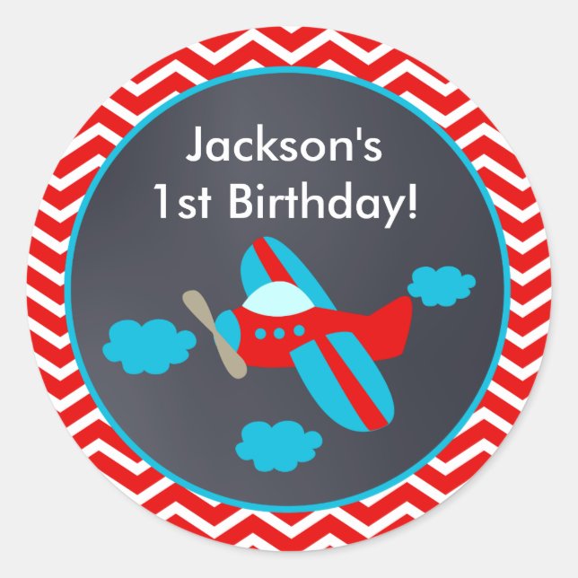 Aeroplane Birthday Party Favour Stickers (Front)