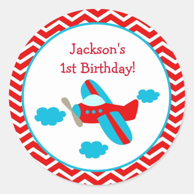 Aeroplane Birthday Party Favour Stickers (Front)